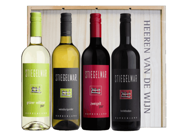Stiegelmar Gruner Veltliner, Weissburgunder, Zweigelt en Heideboden in luxe geschenkkist - Afbeelding 1