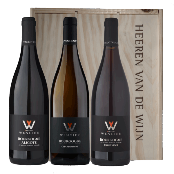Vincent Wengier Bourgogne Aligoté, Chardonnay en Pinot Noir in luxe geschenkkist - Afbeelding 1